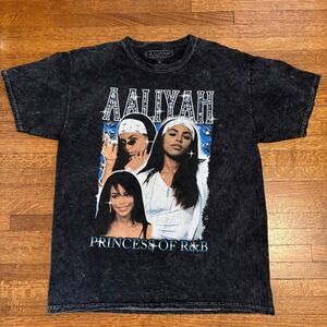 Aaliyah Princess of R&B T Shirt Black Mineral Wash Graphic‎ Tee Hip Hop Y2K